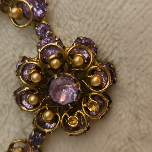 Vtg KRAMER NY 1960s Purple Crystal Floral Bridal Choker Necklace - Picture 3 of 8